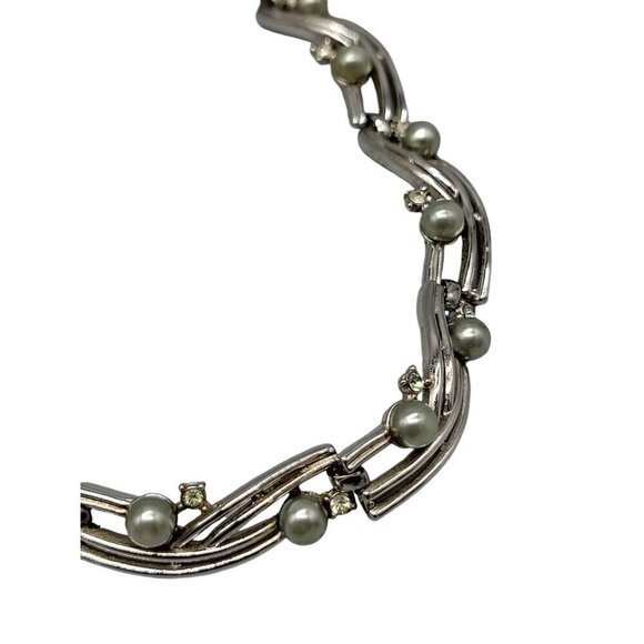 Trifari Rare Choker Necklace 16" Silver Tone Faux Gray Pearls Rhinestones - Picture 16 of 16